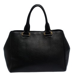 Pre Owned Prada Black Vitello Daino Leather Front Zip Tote