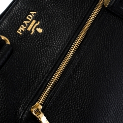 Pre Owned Prada Black Vitello Daino Leather Front Zip Tote