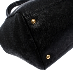 Pre Owned Prada Black Vitello Daino Leather Front Zip Tote