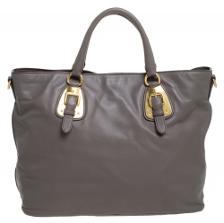 Pre Owned Prada Dark Grey Soft Leather Shopper Tote