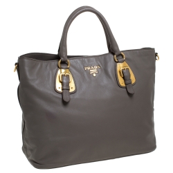 Pre Owned Prada Dark Grey Soft Leather Shopper Tote