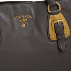 Pre Owned Prada Dark Grey Soft Leather Shopper Tote