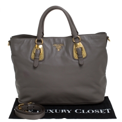 Pre Owned Prada Dark Grey Soft Leather Shopper Tote