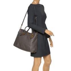 Pre Owned Prada Dark Grey Soft Leather Shopper Tote
