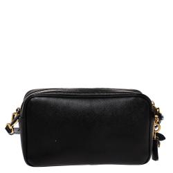 Pre Owned Prada Black Leather Double Zip Camera Bag