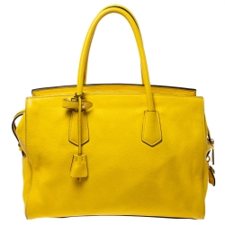 Pre Owned Prada Yellow Grained Leather Tote