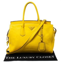 Pre Owned Prada Yellow Grained Leather Tote