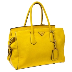 Pre Owned Prada Yellow Grained Leather Tote