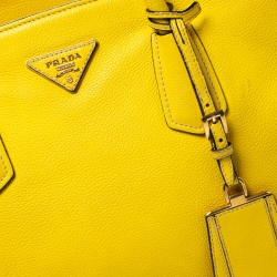Pre Owned Prada Yellow Grained Leather Tote