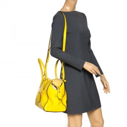 Pre Owned Prada Yellow Grained Leather Tote