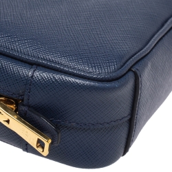 Pre Owned Prada Blue Saffiano Leather Camera Crossbody Bag