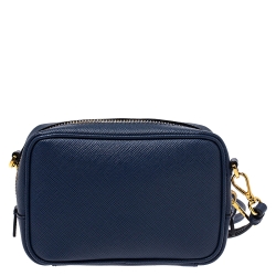 Pre Owned Prada Blue Saffiano Leather Camera Crossbody Bag
