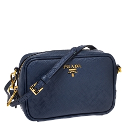 Pre Owned Prada Blue Saffiano Leather Camera Crossbody Bag