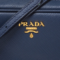 Pre Owned Prada Blue Saffiano Leather Camera Crossbody Bag