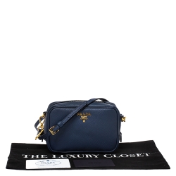 Pre Owned Prada Blue Saffiano Leather Camera Crossbody Bag