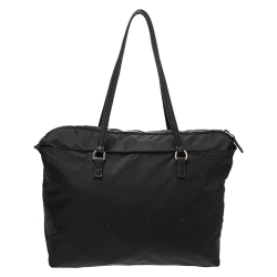 Pre Owned Prada Black Nylon and Leather Tessuto Shopper Tote