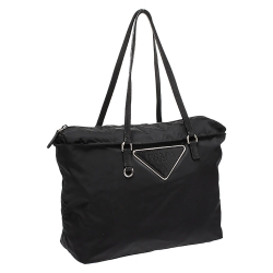 Pre Owned Prada Black Nylon and Leather Tessuto Shopper Tote