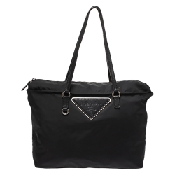 Pre Owned Prada Black Nylon and Leather Tessuto Shopper Tote