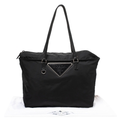 Pre Owned Prada Black Nylon and Leather Tessuto Shopper Tote
