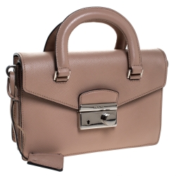 Pre Owned Prada Beige Saffiano Leather Mini Sound Convertible Bag