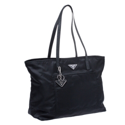 Pre Owned Prada Black Nylon and Leather Tote