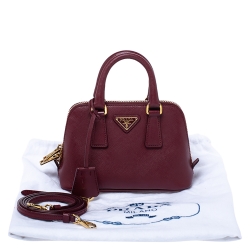 Pre Owned Prada Burgundy Saffiano Leather Mini Promenade Crossbody Bag