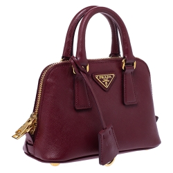 Pre Owned Prada Burgundy Saffiano Leather Mini Promenade Crossbody Bag