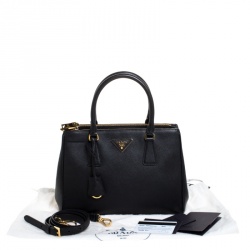 Pre Owned Prada Black Saffiano Lux Leather  Double Zip Tote