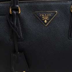 Pre Owned Prada Black Saffiano Lux Leather  Double Zip Tote