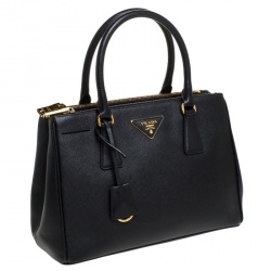 Pre Owned Prada Black Saffiano Lux Leather  Double Zip Tote