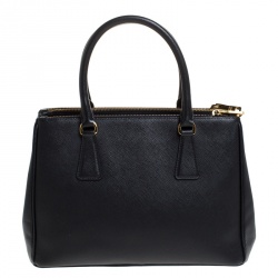 Pre Owned Prada Black Saffiano Lux Leather  Double Zip Tote