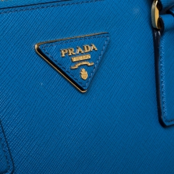 Pre Owned Prada Two Tone Blue Saffiano Lux Leather Large Double Zip Tote