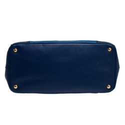 Pre Owned Prada Two Tone Blue Saffiano Lux Leather Large Double Zip Tote