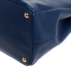 Pre Owned Prada Two Tone Blue Saffiano Lux Leather Large Double Zip Tote