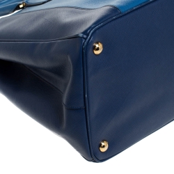 Pre Owned Prada Two Tone Blue Saffiano Lux Leather Large Double Zip Tote