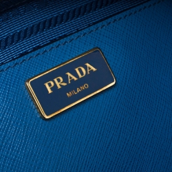 Pre Owned Prada Two Tone Blue Saffiano Lux Leather Large Double Zip Tote
