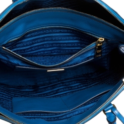 Pre Owned Prada Two Tone Blue Saffiano Lux Leather Large Double Zip Tote