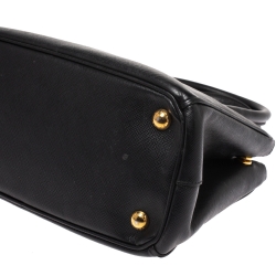 Pre Owned Prada Black Saffiano Lux Leather Mini Double Zip Tote