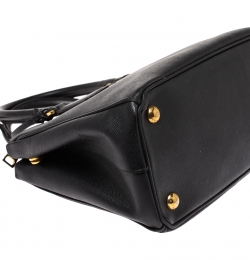 Pre Owned Prada Black Saffiano Lux Leather Mini Double Zip Tote