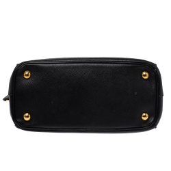 Pre Owned Prada Black Saffiano Lux Leather Mini Double Zip Tote