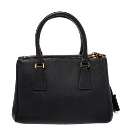 Pre Owned Prada Black Saffiano Lux Leather Mini Double Zip Tote