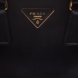 Pre Owned Prada Black Saffiano Lux Leather Mini Double Zip Tote