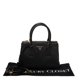 Pre Owned Prada Black Saffiano Lux Leather Mini Double Zip Tote