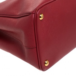 Pre Owned Prada Red Saffiano Lux Leather Large Double Zip Tote