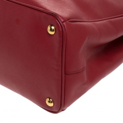 Pre Owned Prada Red Saffiano Lux Leather Large Double Zip Tote