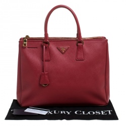 Pre Owned Prada Red Saffiano Lux Leather Large Double Zip Tote