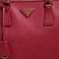 Pre Owned Prada Red Saffiano Lux Leather Large Double Zip Tote