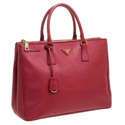 Pre Owned Prada Red Saffiano Lux Leather Large Double Zip Tote