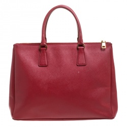 Pre Owned Prada Red Saffiano Lux Leather Large Double Zip Tote