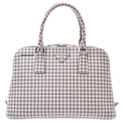 Pre Owned Prada Gray/White Leather Saffiano Lux Satchel